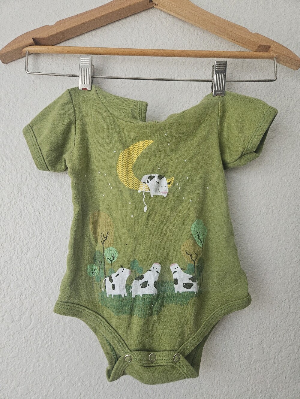 threadless green hoodie short sleeve onesie y2k 90s cotton, 6 - 12 months